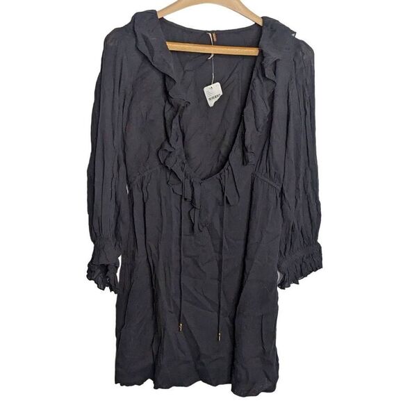 Free People Intimately Black Dress Tunic Deep V XS OB1087758 NWT - Picture 1 of 7